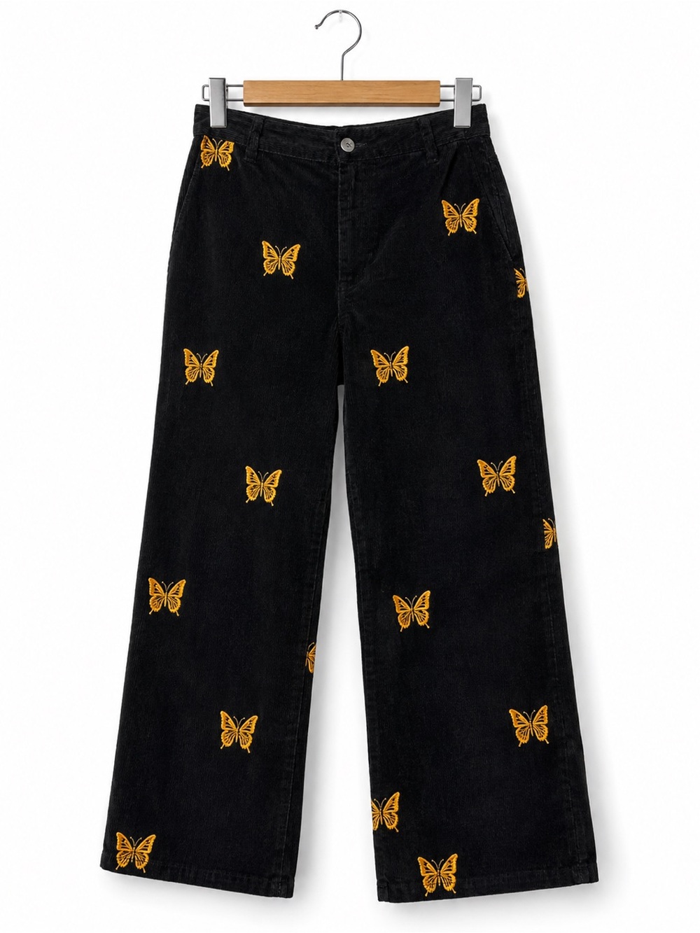 Lurking Class Sketchy Tank Butterfly Embroidered Corduroy Wide Leg Pants NWOT 4